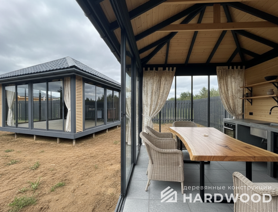 Дачная беседка с панорамными окнами №96 - фото 2269